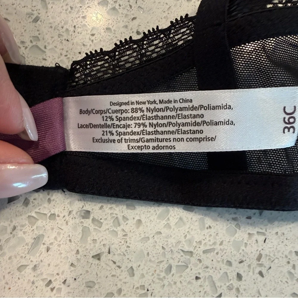 Adore Me Elegant Black Floral Lace Bra 36C NWOT
